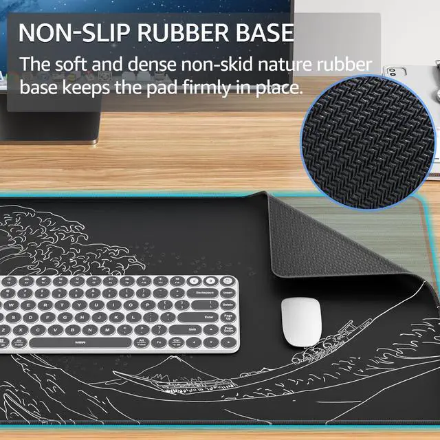 Alt view image 4 of 6 - KEHIPI Large Gaming Mouse Pad with Stitched Edges, Extended Mousepad with Superior Micro-Weave Cloth, Non-Slip Base, Water Resist Keyboard Pad for Gamer, Office & Home, 31.5x15.7in, Kanagawa Wave
