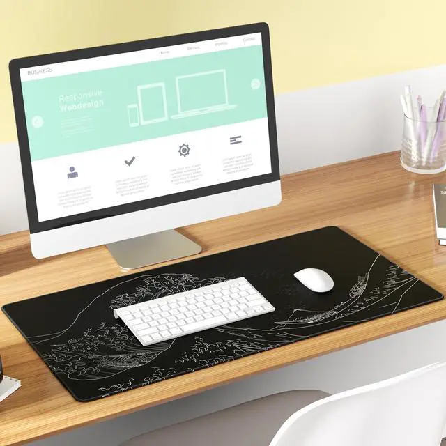 Alt view image 6 of 6 - KEHIPI Large Gaming Mouse Pad with Stitched Edges, Extended Mousepad with Superior Micro-Weave Cloth, Non-Slip Base, Water Resist Keyboard Pad for Gamer, Office & Home, 31.5x15.7in, Kanagawa Wave