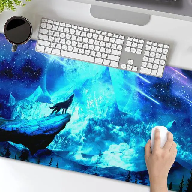 Alt view image 2 of 7 - KEHIPI Gaming Mouse Pad Anime Mousepad Large Extended Wolves Gaming Mouse Mat with Stitched Edges Wolf Office Decor with Non-Slip Rubber Base Desk Mat for Work Gaming Office Home 31.5'' X 11.8'' Inch