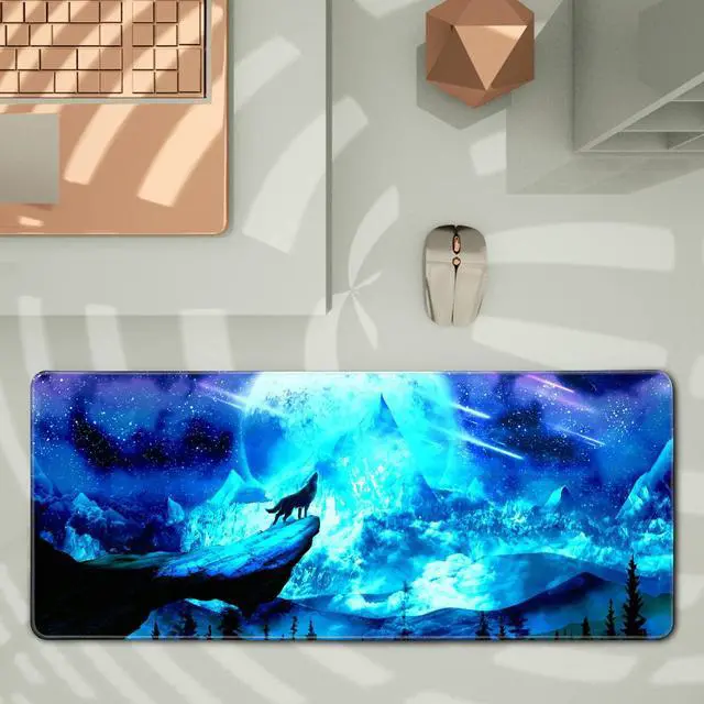 Alt view image 3 of 7 - KEHIPI Gaming Mouse Pad Anime Mousepad Large Extended Wolves Gaming Mouse Mat with Stitched Edges Wolf Office Decor with Non-Slip Rubber Base Desk Mat for Work Gaming Office Home 31.5'' X 11.8'' Inch