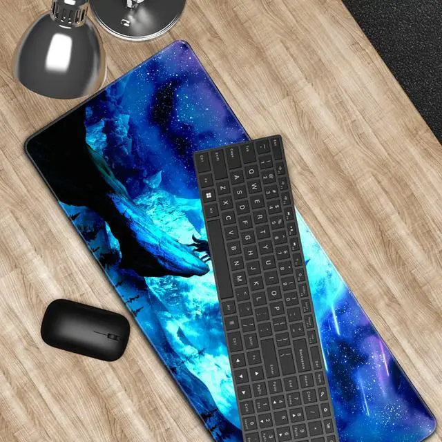 Alt view image 4 of 7 - KEHIPI Gaming Mouse Pad Anime Mousepad Large Extended Wolves Gaming Mouse Mat with Stitched Edges Wolf Office Decor with Non-Slip Rubber Base Desk Mat for Work Gaming Office Home 31.5'' X 11.8'' Inch