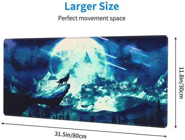 Alt view image 6 of 7 - KEHIPI Gaming Mouse Pad Anime Mousepad Large Extended Wolves Gaming Mouse Mat with Stitched Edges Wolf Office Decor with Non-Slip Rubber Base Desk Mat for Work Gaming Office Home 31.5'' X 11.8'' Inch