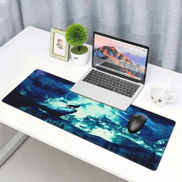 Alt view image 5 of 7 - KEHIPI Gaming Mouse Pad Anime Mousepad Large Extended Wolves Gaming Mouse Mat with Stitched Edges Wolf Office Decor with Non-Slip Rubber Base Desk Mat for Work Gaming Office Home 31.5'' X 11.8'' Inch