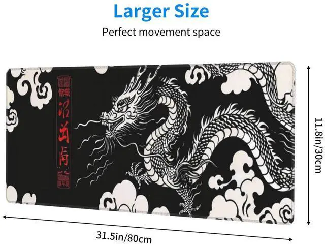 Alt view image 2 of 7 - KEHIPI Gaming Mouse Pad Desk Pad,Extended Big Mouse Pad,31.5x11.8 Inch Long Computer Keyboard Mouse Mat Mousepad with 3mm Non-Slip Base and Stitched Edge for Gaming and Office (Loong)