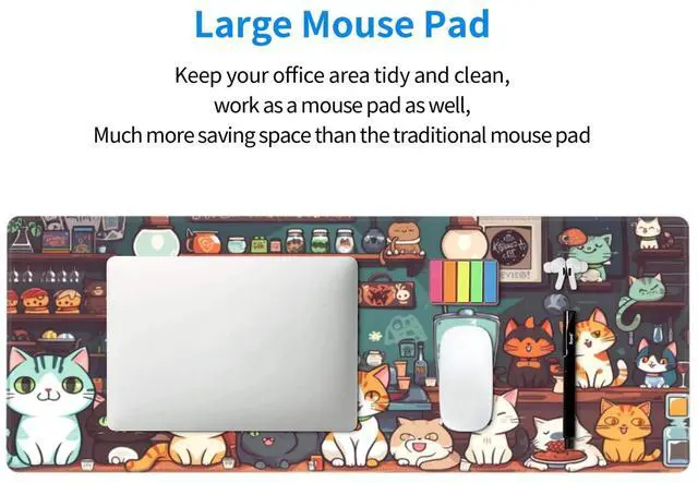 Alt view image 6 of 7 - KEHIPI Gaming Mouse Pad Desk Pad,Extended Big Mouse Pad,31.5x11.8 Inch Long Computer Keyboard Mouse Mat Mousepad with 3mm Non-Slip Base and Stitched Edge for Gaming and Office (cat)