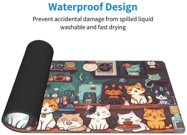 Alt view image 3 of 7 - KEHIPI Gaming Mouse Pad Desk Pad,Extended Big Mouse Pad,31.5x11.8 Inch Long Computer Keyboard Mouse Mat Mousepad with 3mm Non-Slip Base and Stitched Edge for Gaming and Office (cat)