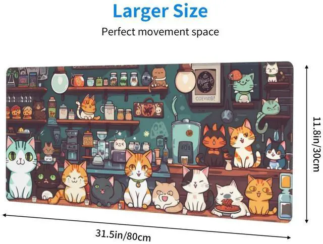 Alt view image 2 of 7 - KEHIPI Gaming Mouse Pad Desk Pad,Extended Big Mouse Pad,31.5x11.8 Inch Long Computer Keyboard Mouse Mat Mousepad with 3mm Non-Slip Base and Stitched Edge for Gaming and Office (cat)