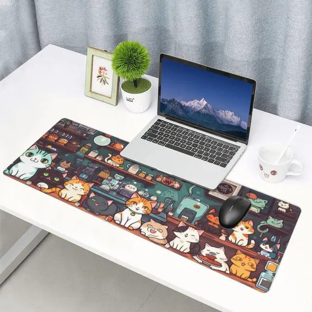 Alt view image 7 of 7 - KEHIPI Gaming Mouse Pad Desk Pad,Extended Big Mouse Pad,31.5x11.8 Inch Long Computer Keyboard Mouse Mat Mousepad with 3mm Non-Slip Base and Stitched Edge for Gaming and Office (cat)