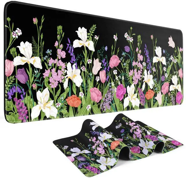 Main image of KEHIPI Large Gaming Mouse Pad Keyboard Pad 31.5 x 11.8 in Gaming Pad Black Mouse Pad with Anti-Slip Rubber Base, Extended Mouse Mat XL Mouse Pad Large Mouse Mat(Flower)
