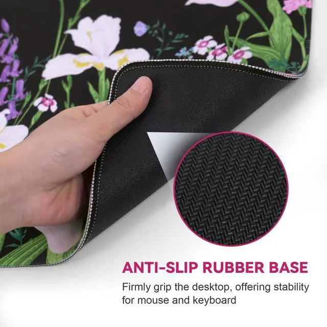 Alt view image 6 of 7 - KEHIPI Large Gaming Mouse Pad Keyboard Pad 31.5 x 11.8 in Gaming Pad Black Mouse Pad with Anti-Slip Rubber Base, Extended Mouse Mat XL Mouse Pad Large Mouse Mat(Flower)