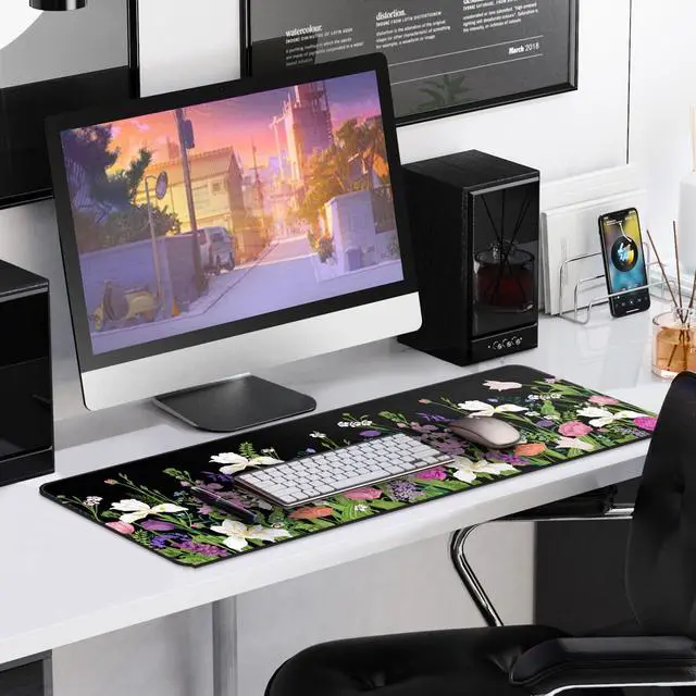 Alt view image 5 of 7 - KEHIPI Large Gaming Mouse Pad Keyboard Pad 31.5 x 11.8 in Gaming Pad Black Mouse Pad with Anti-Slip Rubber Base, Extended Mouse Mat XL Mouse Pad Large Mouse Mat(Flower)