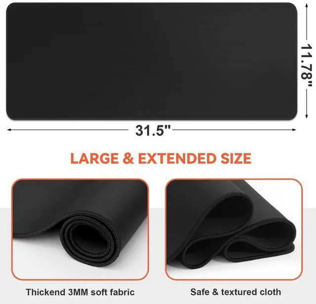 Alt view image 2 of 7 - KEHIPI Black Mouse Pad Gaming Keyboard Pad 31.5 x 11.8 in Large Computer Mouse Pad with Anti-Slip Rubber Base and Stitched Edges, Extended Mouse Mat for Gaming Working