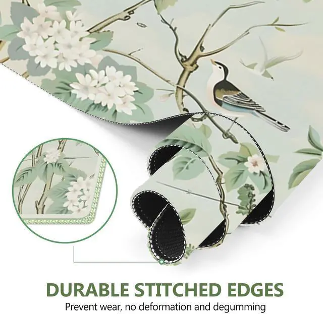 Alt view image 5 of 7 - KEHIPI Large Gaming Mouse Pad with Stitched Edge, Non-Slip Base Desk mat for Laptop, Extended Desk Mousepad Keyboard Pad for Office, Home, 35 x 15.7 in,Green Leaf Bird