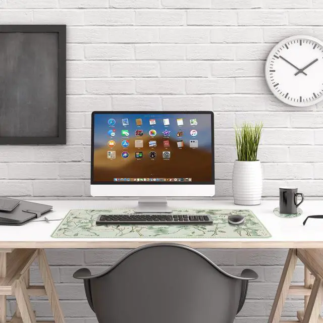 Alt view image 7 of 7 - KEHIPI Large Gaming Mouse Pad with Stitched Edge, Non-Slip Base Desk mat for Laptop, Extended Desk Mousepad Keyboard Pad for Office, Home, 35 x 15.7 in,Green Leaf Bird