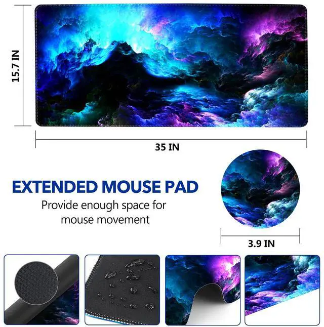 Alt view image 6 of 7 - KEHIPI Extended Gaming Mouse Pad Desk Mat, Large Mousepad with Stitched Edges (35x15.7 in), Keyboard Mouse Mat Stable Rubber Base Desk Pad for Work, Game - Gorgeous Nebula Galaxy