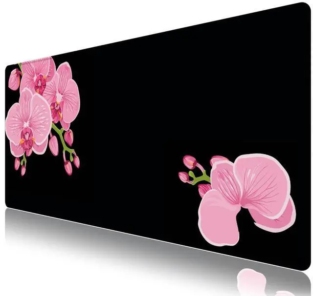 Main image of KEHIPI Extended Gaming Mouse Pad Mat- Large Desk Mat Non-Slip Rubber Base Computer Desktop Laptop Keyboard Mouse Mat Stitched Edges, 35.1x15.75 in XXL Waterproof Mousepad for Work & Game, Pink Peony