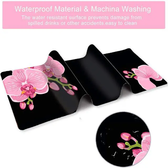 Alt view image 5 of 7 - KEHIPI Extended Gaming Mouse Pad Mat- Large Desk Mat Non-Slip Rubber Base Computer Desktop Laptop Keyboard Mouse Mat Stitched Edges, 35.1x15.75 in XXL Waterproof Mousepad for Work & Game, Pink Peony