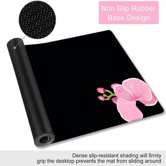 Alt view image 6 of 7 - KEHIPI Extended Gaming Mouse Pad Mat- Large Desk Mat Non-Slip Rubber Base Computer Desktop Laptop Keyboard Mouse Mat Stitched Edges, 35.1x15.75 in XXL Waterproof Mousepad for Work & Game, Pink Peony