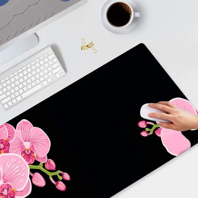 Alt view image 7 of 7 - KEHIPI Extended Gaming Mouse Pad Mat- Large Desk Mat Non-Slip Rubber Base Computer Desktop Laptop Keyboard Mouse Mat Stitched Edges, 35.1x15.75 in XXL Waterproof Mousepad for Work & Game, Pink Peony