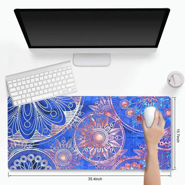 Alt view image 2 of 7 - KEHIPI Extended Gaming Mouse Pad Mat- Large Desk Mat Non-Slip Rubber Base Computer Desktop Laptop Keyboard Mouse Mat Stitched Edges, 35.1x15.75 in XXL Waterproof Mousepad for Work & Game, Mandala