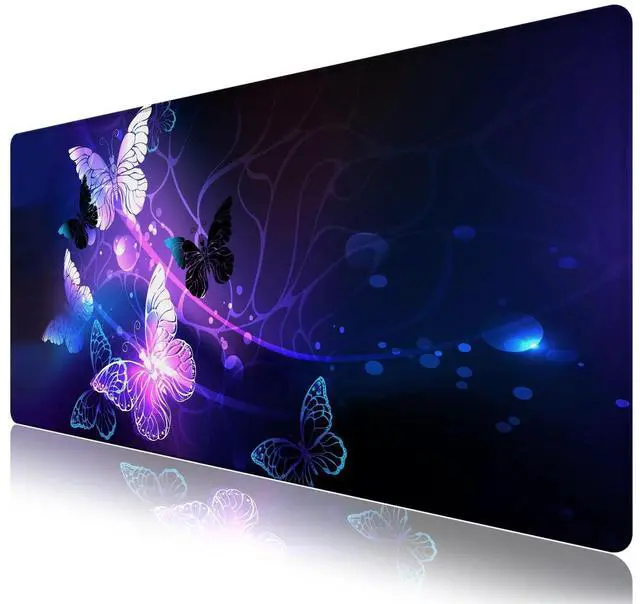 Main image of KEHIPI Extended Gaming Mouse Pad Mat Large Desk Mat Non Slip Rubber Base Computer Desktop Laptop Keyboard Mouse Mat Stitched Edges, 35.1x15.75 inch XXL Waterproof Mousepad for Work Game, Butterfly
