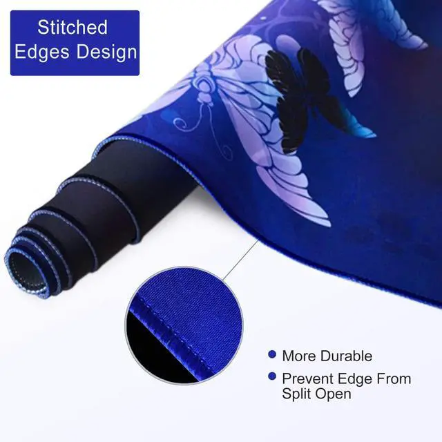 Alt view image 4 of 7 - KEHIPI Extended Gaming Mouse Pad Mat Large Desk Mat Non Slip Rubber Base Computer Desktop Laptop Keyboard Mouse Mat Stitched Edges, 35.1x15.75 inch XXL Waterproof Mousepad for Work Game, Butterfly