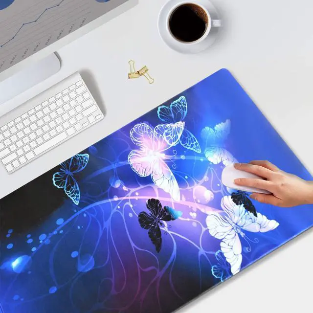 Alt view image 7 of 7 - KEHIPI Extended Gaming Mouse Pad Mat Large Desk Mat Non Slip Rubber Base Computer Desktop Laptop Keyboard Mouse Mat Stitched Edges, 35.1x15.75 inch XXL Waterproof Mousepad for Work Game, Butterfly
