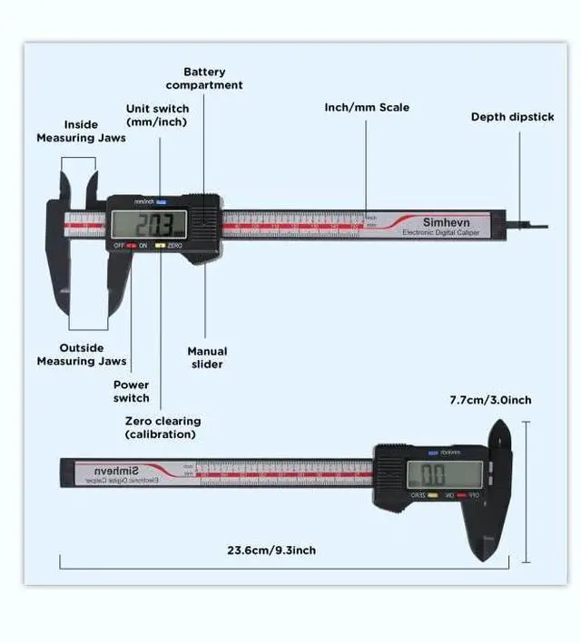 Alt view image 2 of 7 - KEHIPI Electronic Digital Caliper and Measuring Tape,6 Inch/150mm Digital Micrometer with Large LCD Screen, Easy Switch from Inch/mm60 Inch/150cm Measuring Tape for All-Purpose Household