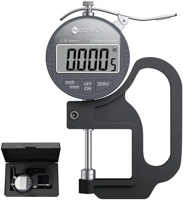 Main image of KEHIPI Digital Thickness Gauge 1inch/25.4mm,0.0005inch/0.01mm LCD Display with Inch/MM Conversion One-Hand Quick Press Thickness Measuring Tool for Measuring Leather Paper Fabric Film etc.-Silver