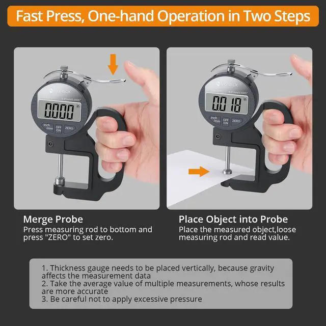 Alt view image 5 of 7 - KEHIPI Digital Thickness Gauge 1inch/25.4mm,0.0005inch/0.01mm LCD Display with Inch/MM Conversion One-Hand Quick Press Thickness Measuring Tool for Measuring Leather Paper Fabric Film etc.-Silver