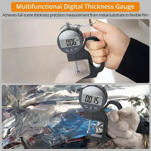 Alt view image 7 of 7 - KEHIPI Digital Thickness Gauge 1inch/25.4mm,0.0005inch/0.01mm LCD Display with Inch/MM Conversion One-Hand Quick Press Thickness Measuring Tool for Measuring Leather Paper Fabric Film etc.-Silver