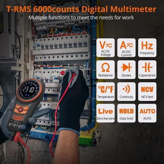 Alt view image 2 of 7 - KEHIPI Digital Multimeter 6000 Count Smart Meter TRMS Color Screen Voltage Current Capacitance Tester NCV Temperature