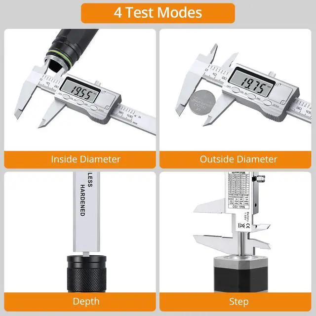 Alt view image 3 of 6 - KEHIPI 4 inch/100mm Digital Caliper, Stainless Steel Electronic Calipers Measuring Tool inch/mm Conversion, Large LCD Screen