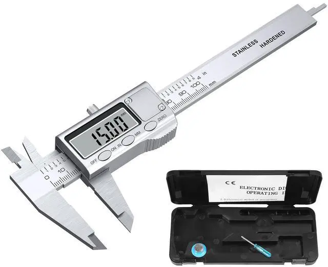 Main image of KEHIPI 4 inch/100mm Digital Caliper, Stainless Steel Electronic Calipers Measuring Tool inch/mm Conversion, Large LCD Screen