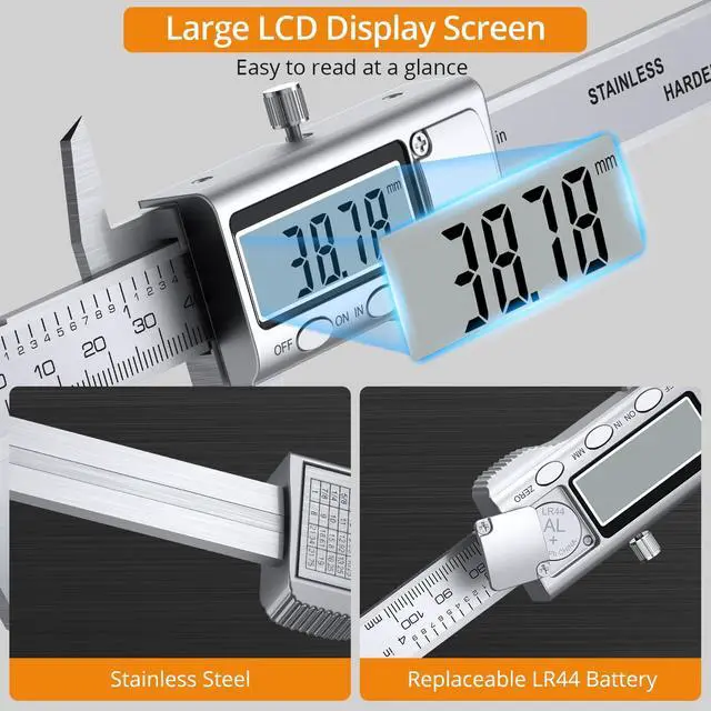 Alt view image 5 of 6 - KEHIPI 4 inch/100mm Digital Caliper, Stainless Steel Electronic Calipers Measuring Tool inch/mm Conversion, Large LCD Screen