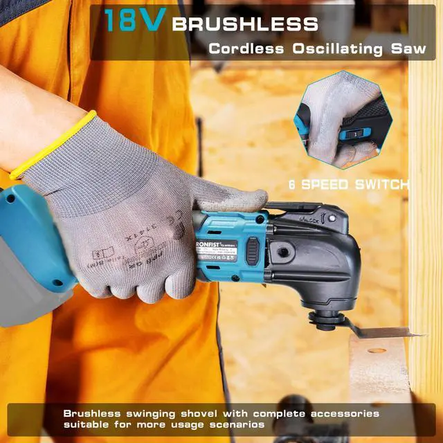 Alt view image 4 of 5 - KEHIPI Cordless Oscillating Tool, 18V Brushless Motor 6 Speed Quick Change Blades, Multi Tool for Cutting Wood, Scraping, Sanding, Compatible with MAKITA Batteries (NO BATTERY)