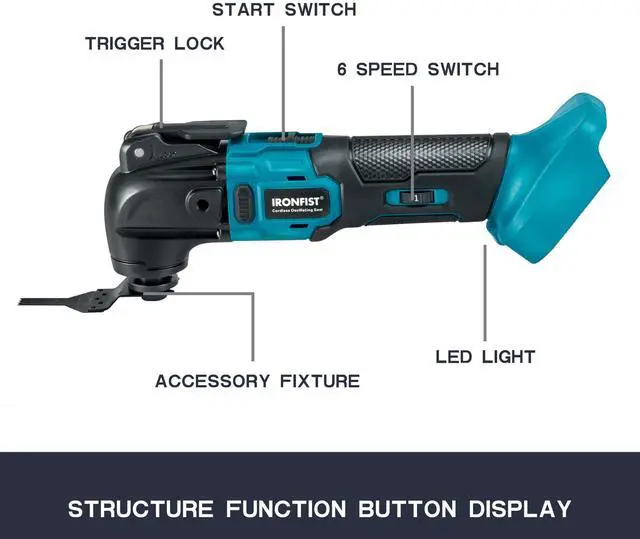 Alt view image 2 of 5 - KEHIPI Cordless Oscillating Tool, 18V Brushless Motor 6 Speed Quick Change Blades, Multi Tool for Cutting Wood, Scraping, Sanding, Compatible with MAKITA Batteries (NO BATTERY)