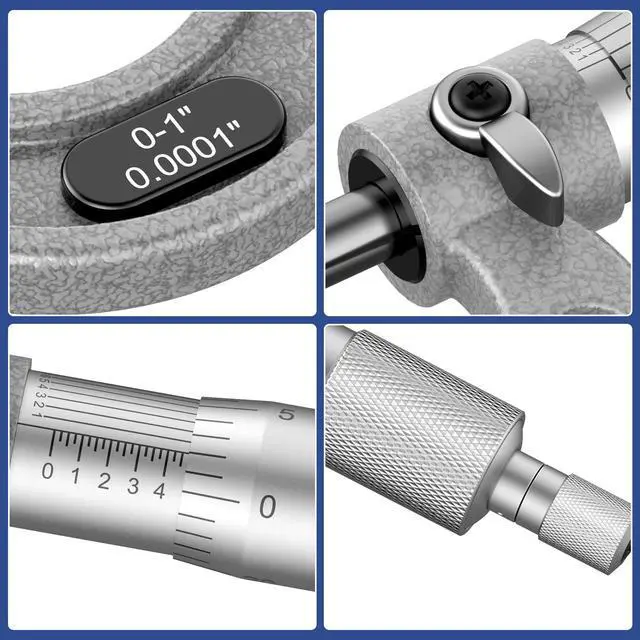 Alt view image 7 of 7 - KEHIPI Outside Micrometer Set, 4 Pcs Machinist Tool Set(0-1'' 1-2'' 2-3'' 3-4''), 0.0001" Graduation Micrometer Set, Alloy Precision Micrometer, Micrometer Standard Set with Case - Grey