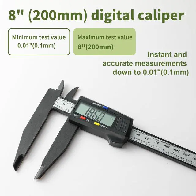 Alt view image 4 of 7 - KEHIPI Digital Caliper 0-8" Measuring Tool, Micrometer Caliper with Auto-Off Feature, Interchangeable Between inches and millimeters for Jewelry Measurement and 3D Printing