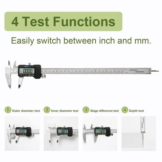 Alt view image 3 of 7 - KEHIPI Digital Caliper 0-12" Measuring Tool with Metal Ruler, Micrometer Caliper with Auto-Off Feature, Interchangeable Between inches and millimeters for DIY/Household and 3D Printing, Black