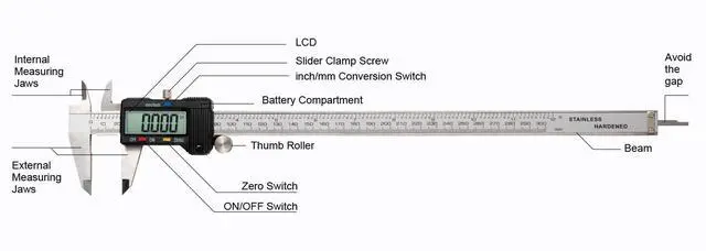 Alt view image 5 of 7 - KEHIPI Digital Caliper 0-12" Measuring Tool with Metal Ruler, Micrometer Caliper with Auto-Off Feature, Interchangeable Between inches and millimeters for DIY/Household and 3D Printing, Black