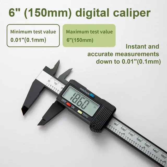 Alt view image 2 of 7 - KEHIPI Digital Caliper 0-6" Measuring Tool, Micrometer Caliper with Auto-Off Feature, Interchangeable Between inches and millimeters for Jewelry Measurement and 3D Printing