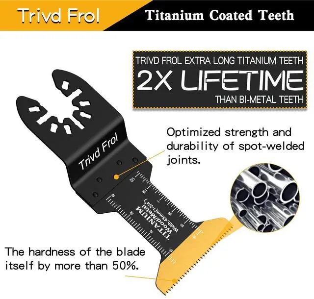 Alt view image 3 of 7 - KEHIPI 50PCS Oscillating Saw Blades, Professional Universal Titanium Multitool Blades for Wood Plastics Metal, Quick Release Multi Tool Blades Kits Fit Dewalt Ryobi Milwaukee Rockwell Fein