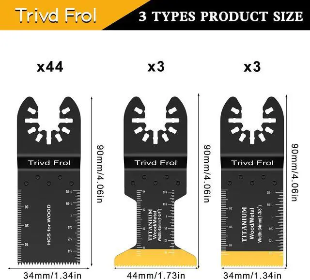 Alt view image 2 of 7 - KEHIPI 50PCS Oscillating Saw Blades, Professional Universal Titanium Multitool Blades for Wood Plastics Metal, Quick Release Multi Tool Blades Kits Fit Dewalt Ryobi Milwaukee Rockwell Fein