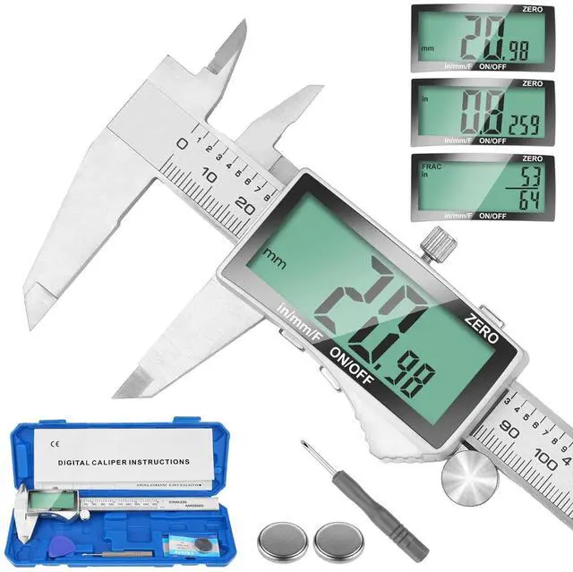 Main image of KEHIPI Digital Caliper, 6 Inch Caliper Tool with Extra Large LCD Screen, Auto-Off Feature, Easy Switch from Inch Metric Fraction, Stainless Steel Vernier Caliper Measuring Tool for DIY/Household