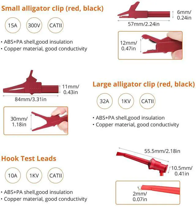 Alt view image 4 of 7 - KEHIPI  Multimeter Test Leads Kit 26pcs - Multi Testers Replacement Test Leads with Alligator Clips Test Probe Spring Test Hook Test Prods Storage Bag Electric Tester Leads for Multimeter Tester