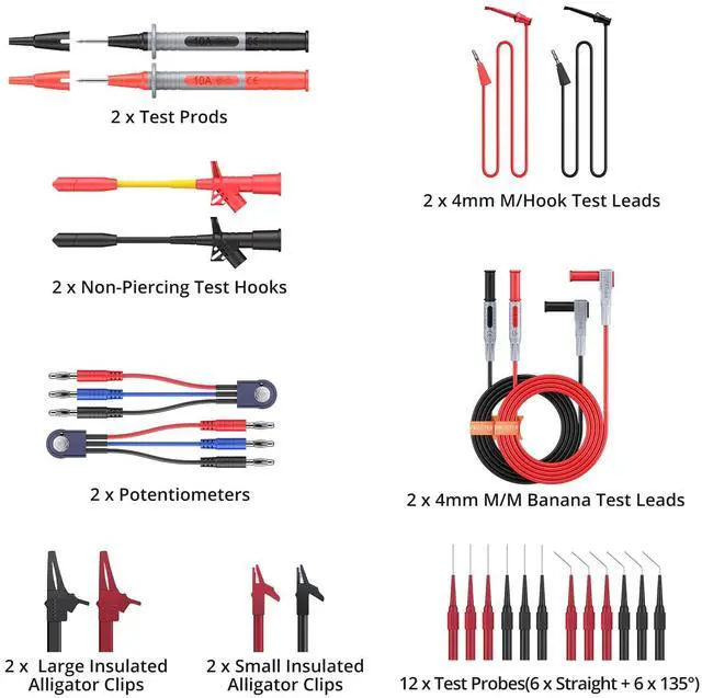 Alt view image 7 of 7 - KEHIPI  Multimeter Test Leads Kit 26pcs - Multi Testers Replacement Test Leads with Alligator Clips Test Probe Spring Test Hook Test Prods Storage Bag Electric Tester Leads for Multimeter Tester