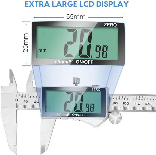 Alt view image 3 of 7 - KEHIPI Digital Caliper, 6 Inch Caliper Tool with Extra Large LCD Screen, Auto-Off Feature, Easy Switch from Inch Metric Fraction, Stainless Steel Vernier Caliper Measuring Tool for DIY/Household