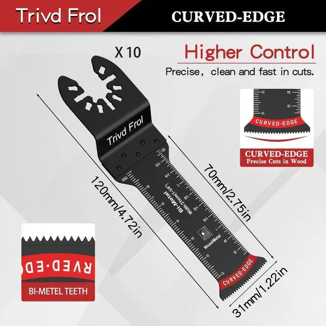 Alt view image 3 of 7 - KEHIPI 20 PCS Extra Long Oscillating Saw Blades,Curved Edge Bi-Metal and Japanese Teeth Multitool Blades Precise Cut for Wood Plastic Nails Metal,Multi Tool Blades Kits Fit Dewalt Milwaukee Bosch 70MM