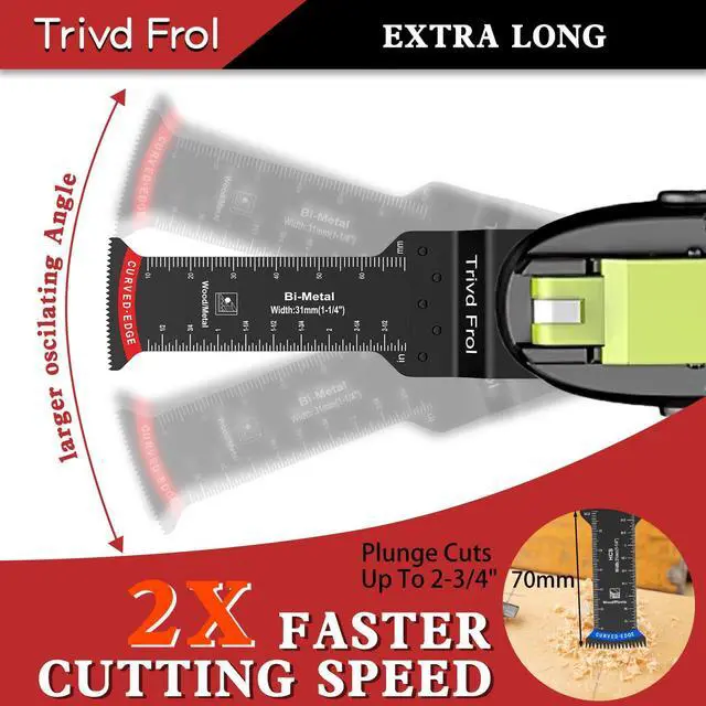 Alt view image 5 of 7 - KEHIPI 20 PCS Extra Long Oscillating Saw Blades,Curved Edge Bi-Metal and Japanese Teeth Multitool Blades Precise Cut for Wood Plastic Nails Metal,Multi Tool Blades Kits Fit Dewalt Milwaukee Bosch 70MM